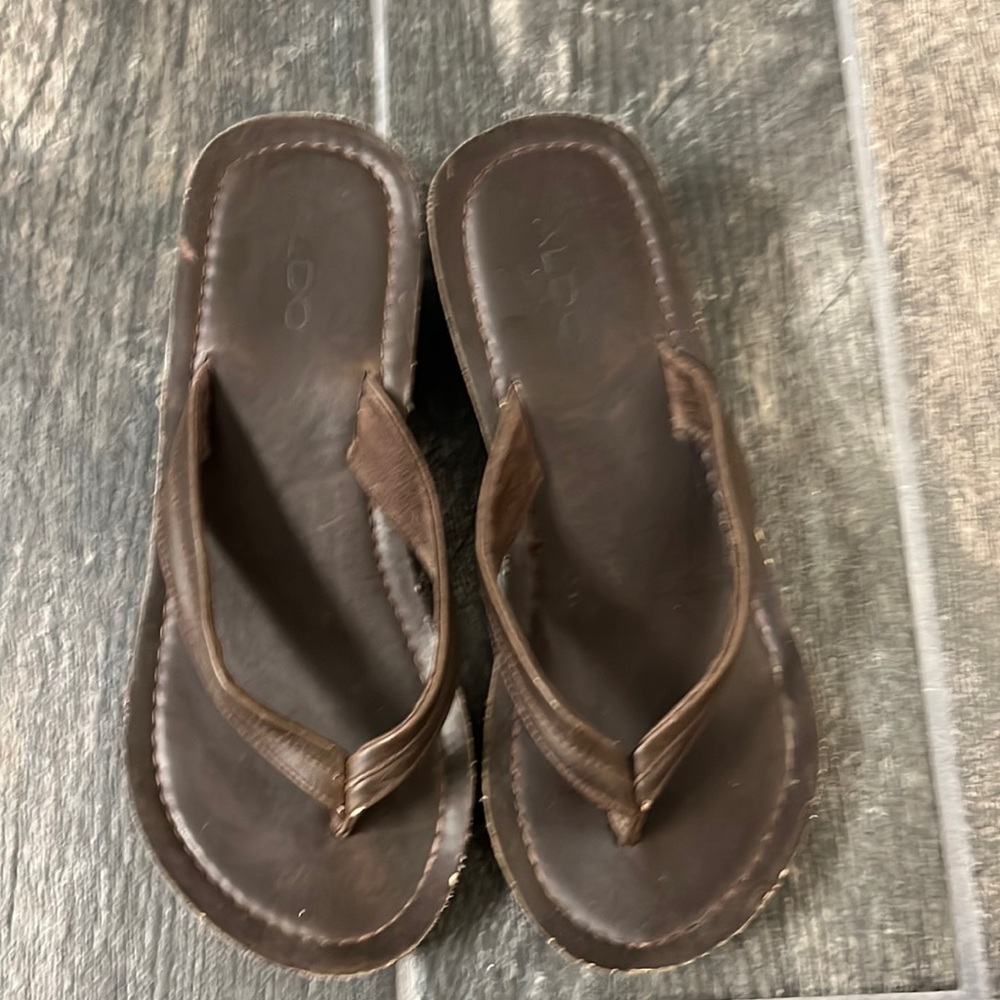 ALDO Leather Wedge Flip Flops